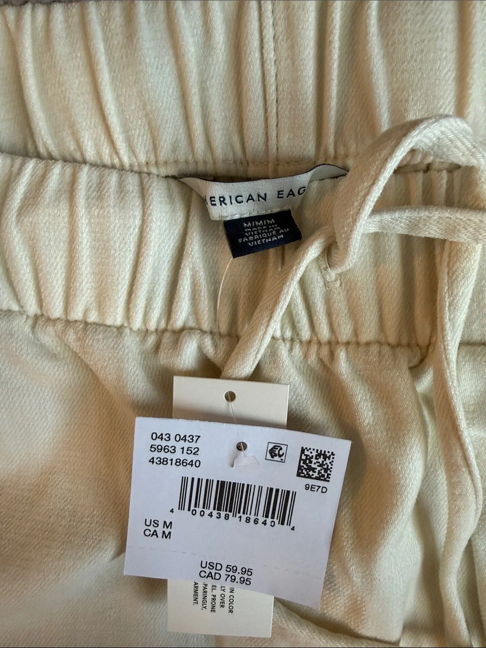 American Eagle Cozy Dreamy Drawstring Wide-Leg Pants in Cream/Ivory